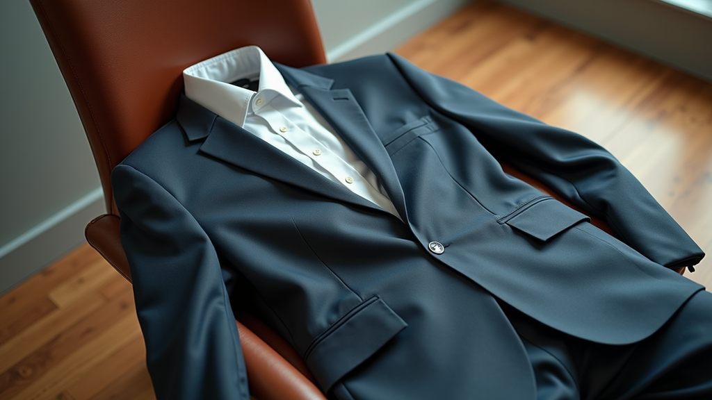 Eye-level view of a neatly arranged professional outfit on a chair