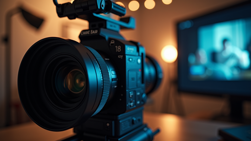 Eye-level view of a professional camera setup in a studio