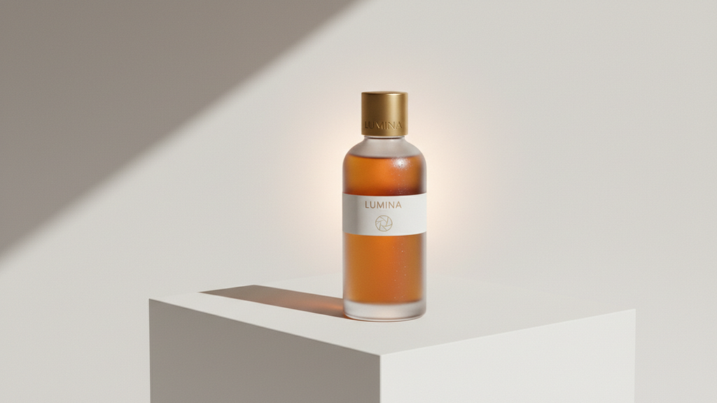 Eye-level view of a product on a minimalist white background with natural light