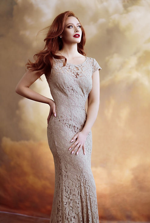 El Paso fashion portrait photography with cinematic beige gown styling